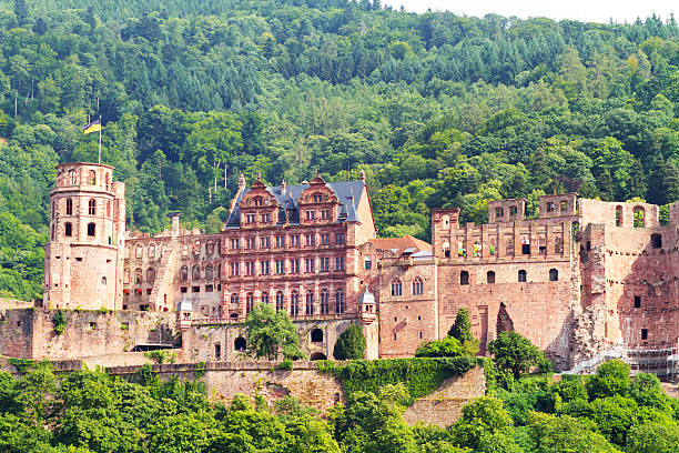 View of Heidelberg Castle Ruin with forest hill in Heidelberg Germany during 2000s