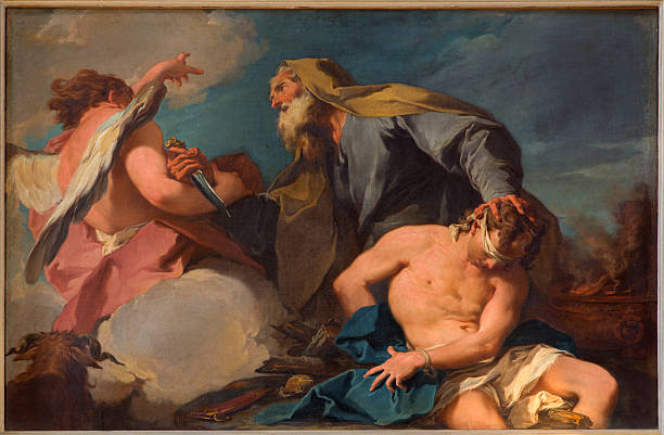 Venice - Abraham and Isaac in church San Francesco Venice - Sacrificio di Isacco (Abraham and Isaac) by G. B. Pittoni (1713) in church San Francesco della Vigna abraham painting stock illustrations