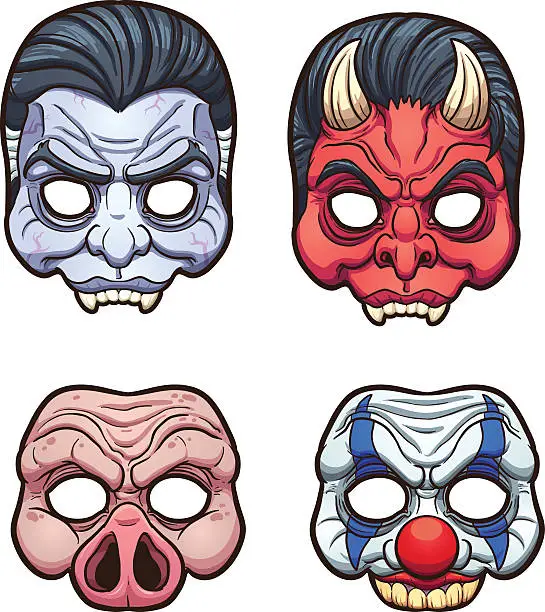 Vector illustration of Halloween masks