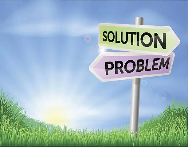 Vector illustration of Problem and solution sign in field