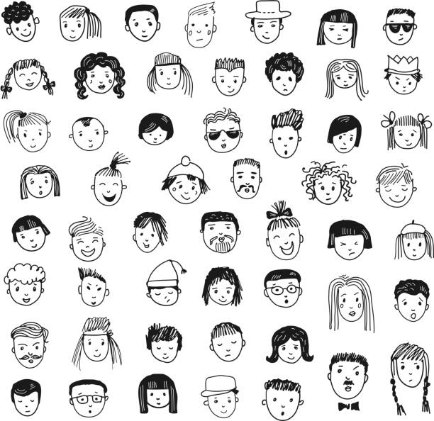 stockillustraties, clipart, cartoons en iconen met cartoon vector set. 53 different funny faces. - karikatuur