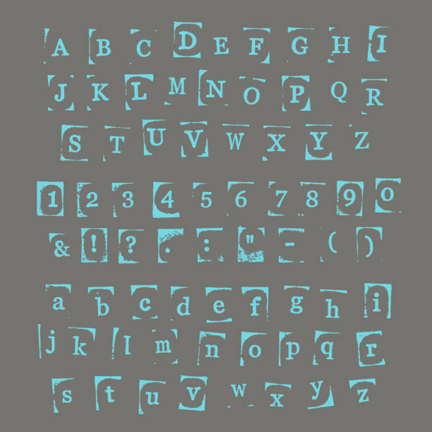 ilustrações, clipart, desenhos animados e ícones de conjunto de vetor de carimbo de borracha-caracteres - rubber stamp typescript alphabet letterpress
