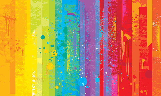 Grunge rainbow background Bright rainbow colored background with a grunge texture and grafitti paint drops. Global colours are easily modified splattered stock illustrations