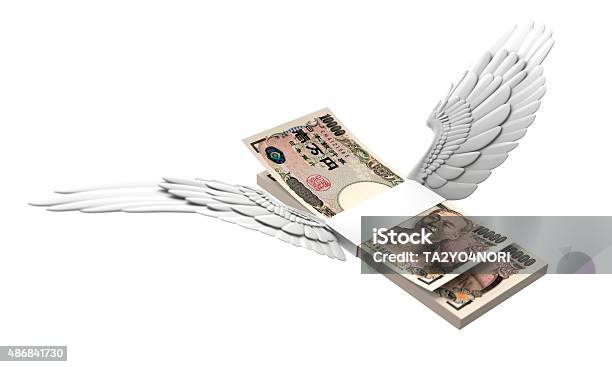 Flying Japan Bill Stock Photo - Download Image Now - Animal Wing, Currency, Money Roll