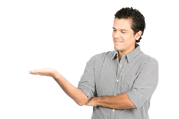 istock Looking Down At Product Hand Hispanic Man Half H 486842082