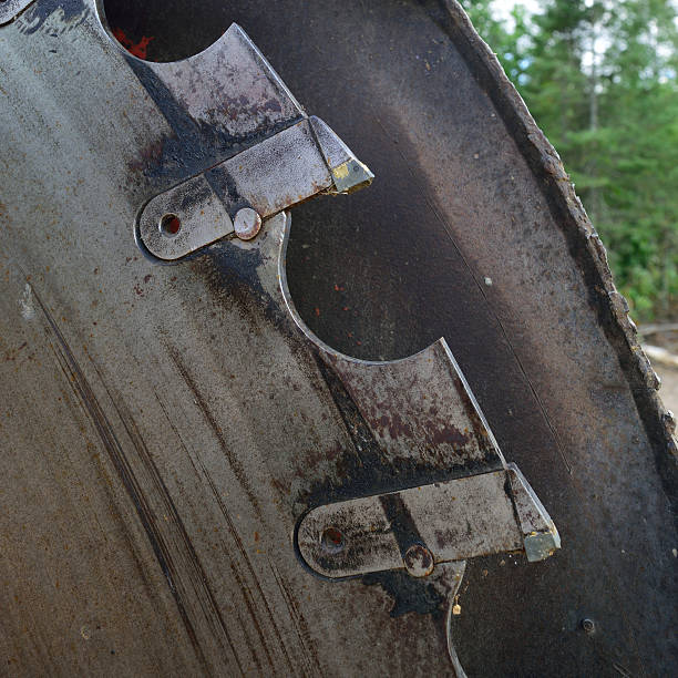 istock Closeup of Log Slasher Cutoff Saw Teeth 486842710