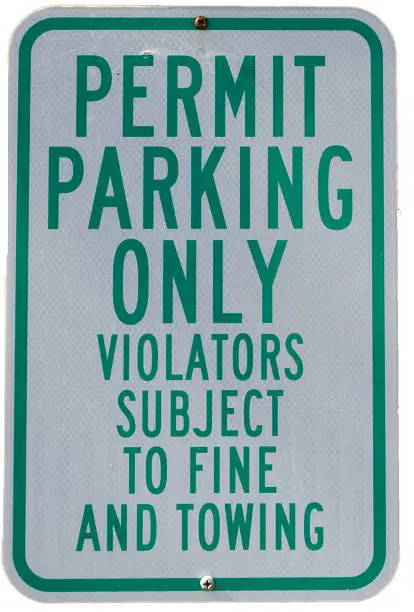 Road Sign: Permit Parking Only - Violators subject to fine and towing,  on white background