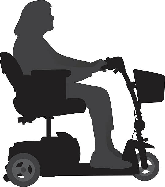 Woman on Motorized Scooter Vector silhouette of an old woman on a motorized scooter. electric motor white background stock illustrations