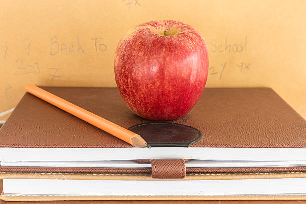 istock red apple and pencil sitting a school books 486852734