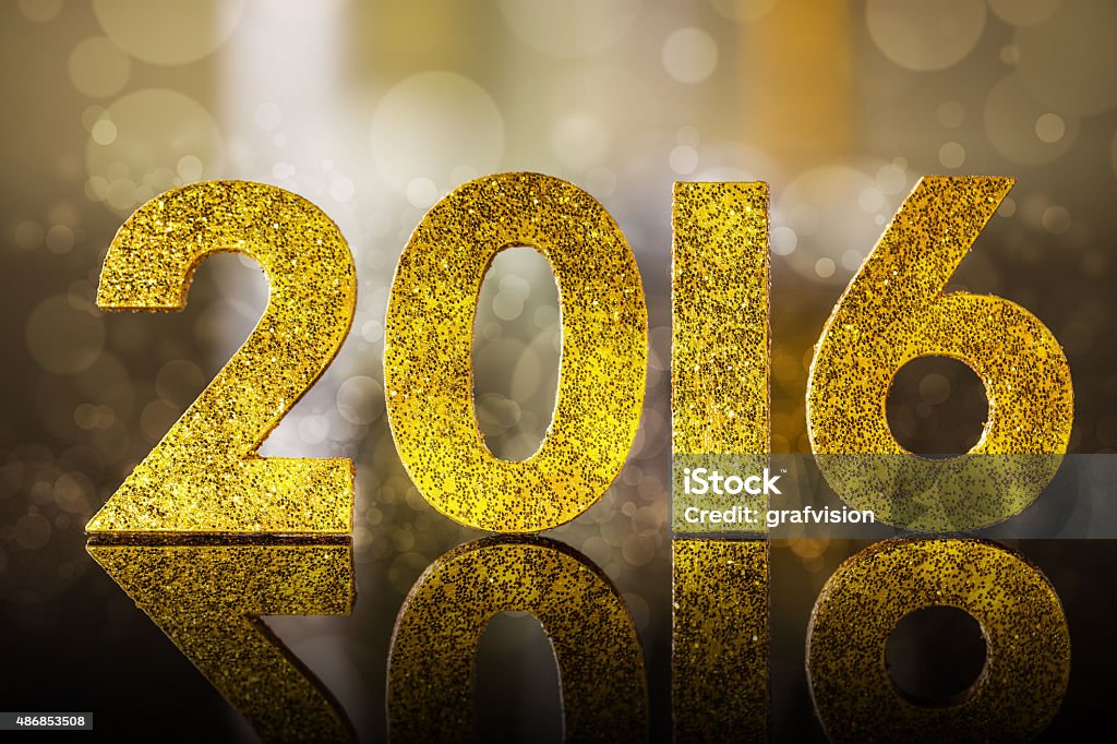 2016 year golden figures 2016 year golden figures whit reflection 2015 Stock Photo