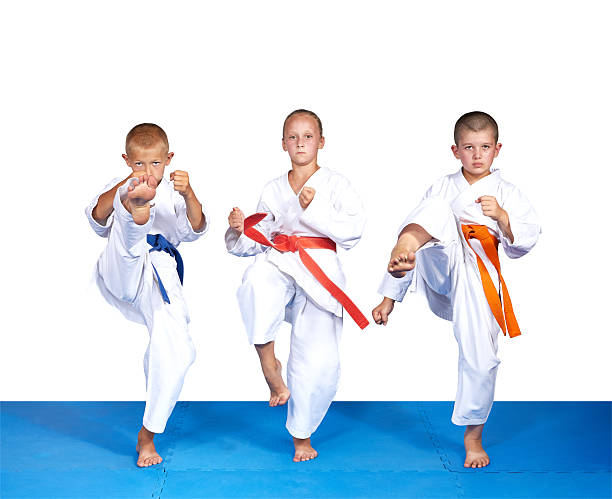 istock On a white background three sportsmen beats mae-geri 486854246