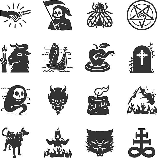 ilustrações, clipart, desenhos animados e ícones de hell e o mal ícones - inferno fire flame skull