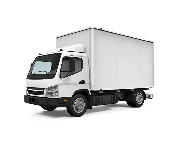 camionnette de livraison isolé - truck delivery van isolated freight transportation photos et images de collection