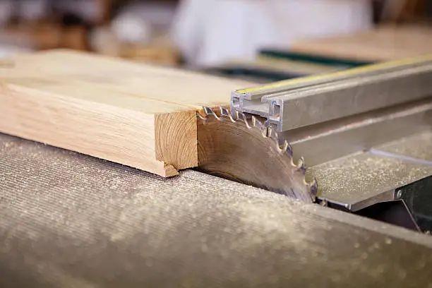 Circular saw sliced into a piece of wood, interior joinery