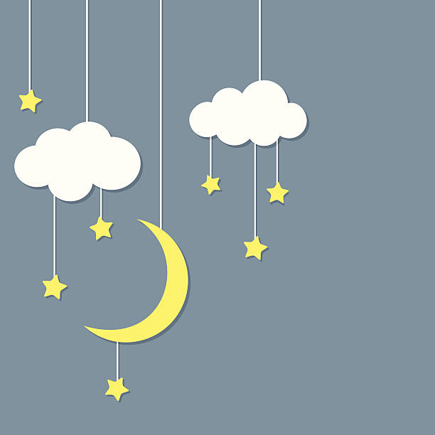 Sweet dreams Night background with new moon, stars and clouds hanging hanging clouds stock illustrations