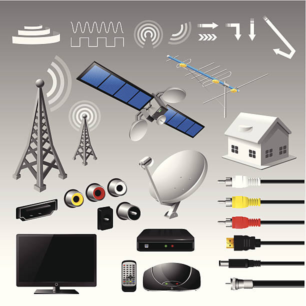 широковещательный цифровое телевидение - satellite dish television aerial television house stock illustrations