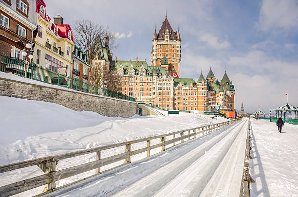 Chateau Frontenac in Winter Historic Chateau Frontenac in Winter, Quebec City chateau frontenac hotel stock pictures, royalty-free photos & images