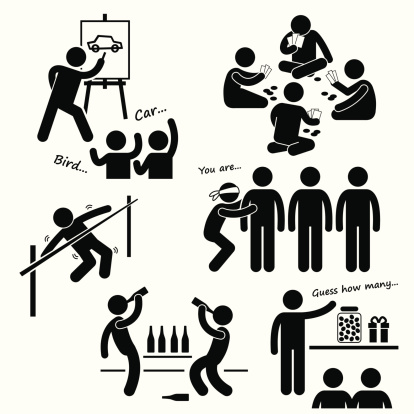 A set of human pictogram representing recreational games played at party.