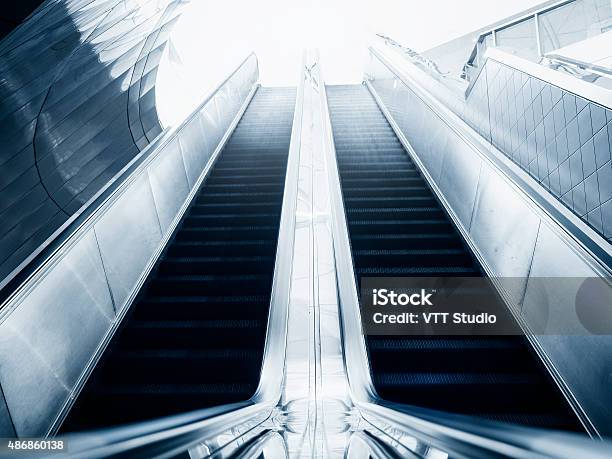 Escalator In Modern Building Business Concept Background Stock Photo - Download Image Now