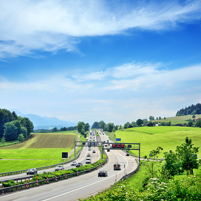Autobahn near Siegsdorf, Bavaria, Germany. Composite photo