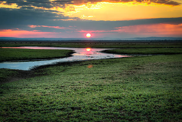 Sunset over Gorongosa National Park Sunset over the National Park Gorongosa in the center of Mozambique mozambique stock pictures, royalty-free photos & images