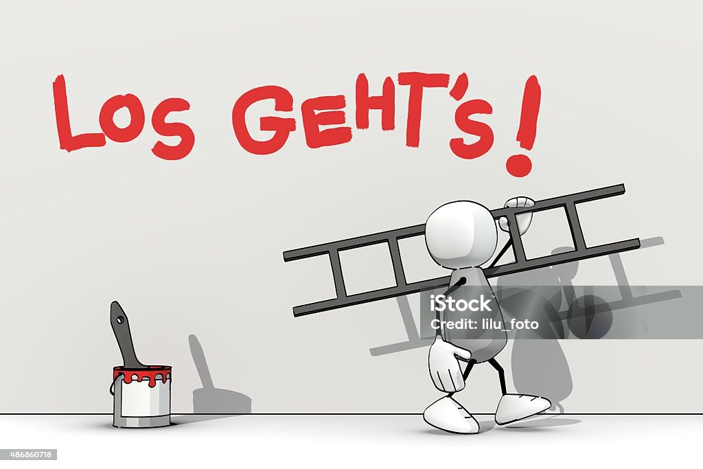 little sketchy man with ladder - los geht's little sketchy man with ladder - los geht's (let's go) 2015 Stock Photo