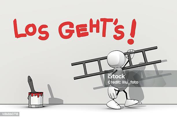 Little Sketchy Man With Ladder Los Gehts Stock Photo - Download Image Now - 2015, Activity, Adult