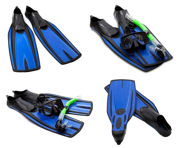 istock Set of blue flippers, mask, snorkel for diving 486861137