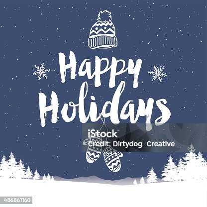 istock Christmas Happy Holidays Hat and mittens in the snow 486861160