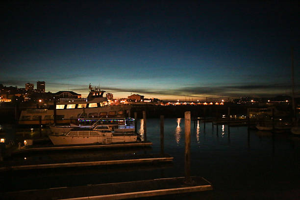 sun down at the pier stock photo