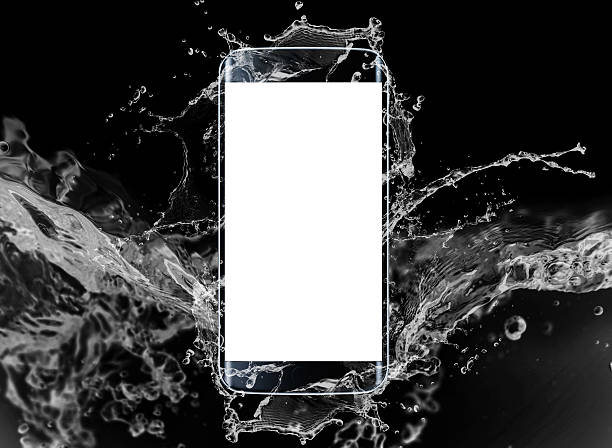 istock Isolated black color smart phone with water effect 486862714