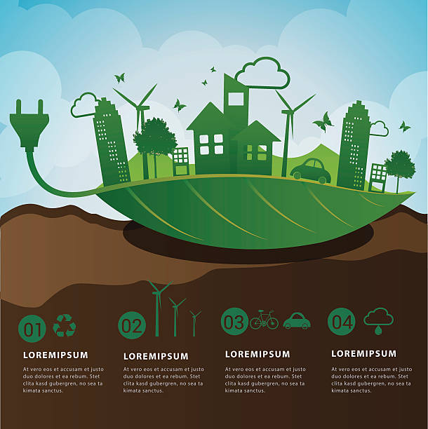 ilustrações de stock, clip art, desenhos animados e ícones de guardar eco amigável potência conceito infográfico. - pollution planet sphere nature