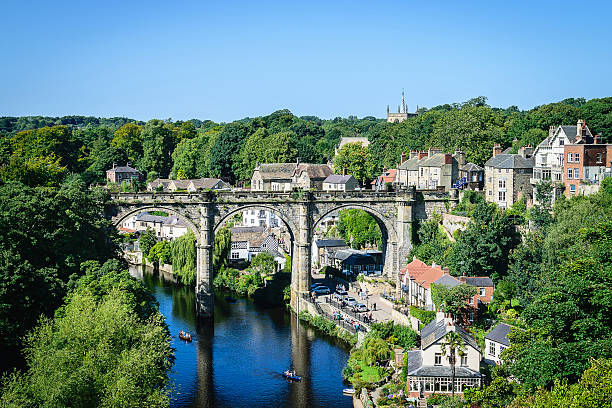 View of Railway viaduct over the River Nidd, Knaresborough, North Yorkshire, England. UK.