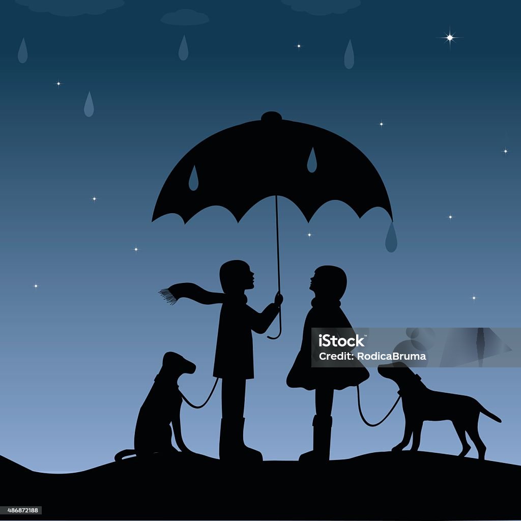 Kids with an umbrella Kids with an umbrella and dogs 2015 stock vector