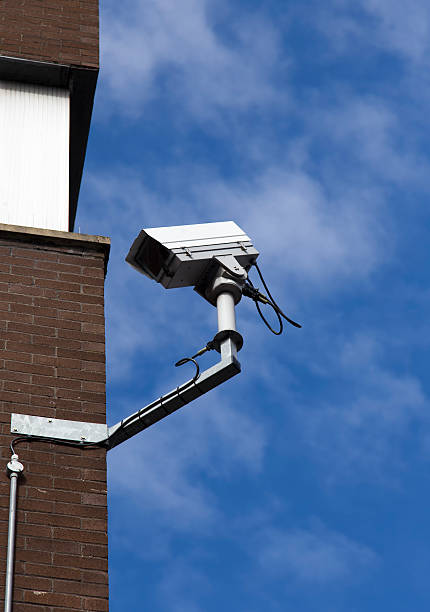 istock Security cameras for the safety and city background 486875258