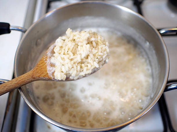Food. Cooking whole rice stock photo