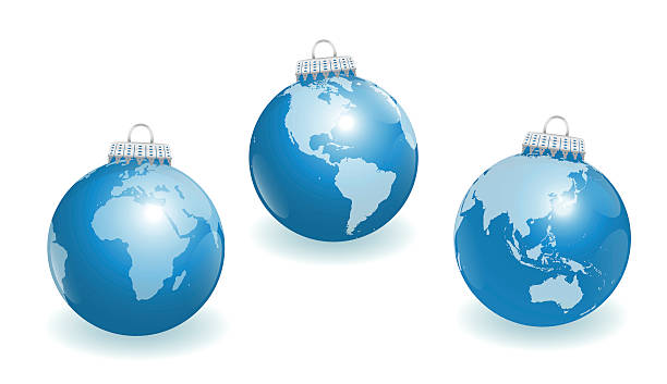 illustrazioni stock, clip art, cartoni animati e icone di tendenza di albero di natale palle pianeta terra mondo - christmas australia asia globe