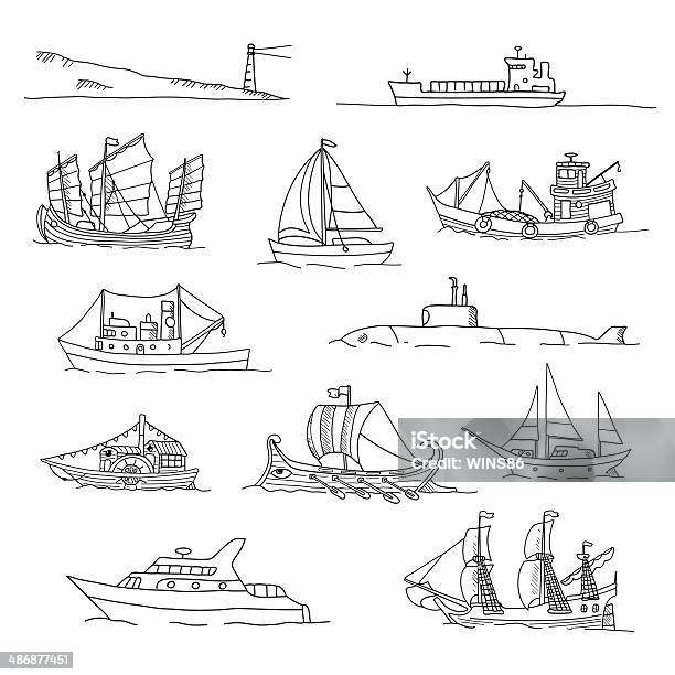 Set With Boats Of Different Ages Doodles Stock Illustration - Download Image Now - Drawing - Activity, Nautical Vessel, Drawing - Art Product