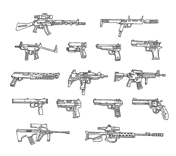 ilustraciones, imágenes clip art, dibujos animados e iconos de stock de juego de armas. - m16