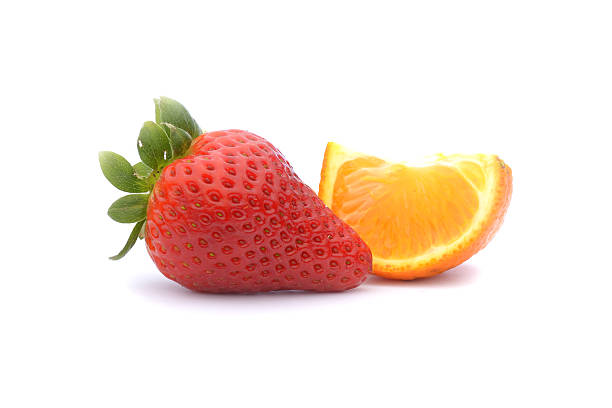 istock Strawberries and tangerine isolated on white background 486878635