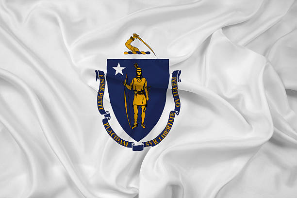 Acenando Bandeira do estado de Massachusetts - fotografia de stock