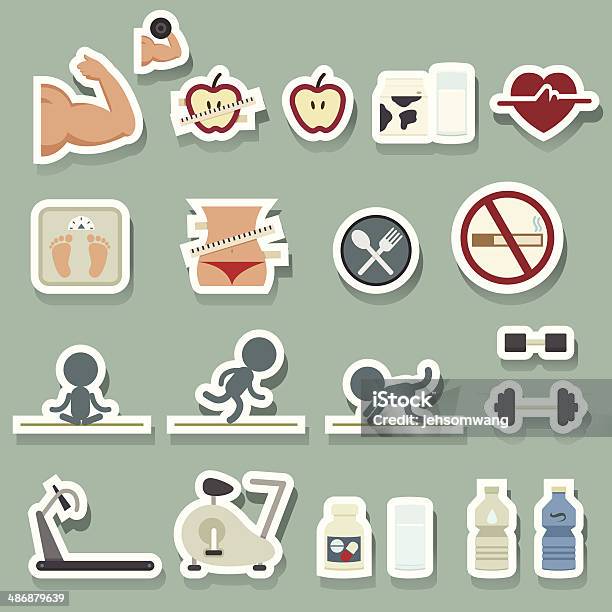 Fitness Symbole Aufkleber Stock Vektor Art und mehr Bilder von Abnehmen - Abnehmen, Aerobic, Aktivitäten und Sport