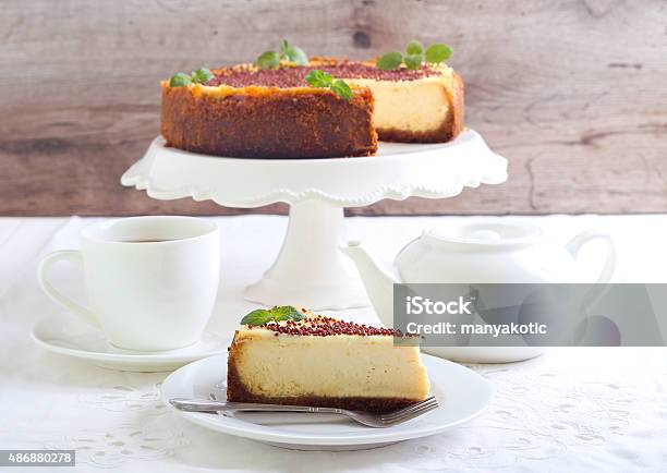 Slice Of New York Cheesecake Stock Photo - Download Image Now - 2015, Afternoon Tea, Baked