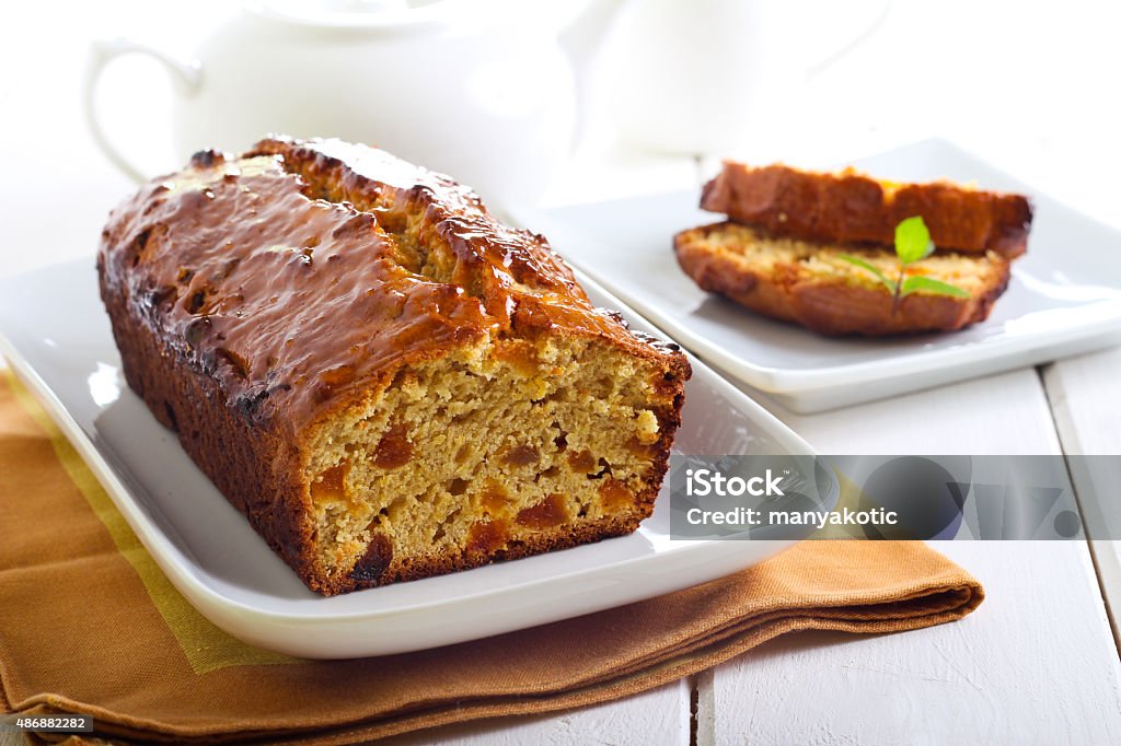 Marmalade and apricot tea bread Marmalade and apricot tea bread on plate 2015 Stock Photo