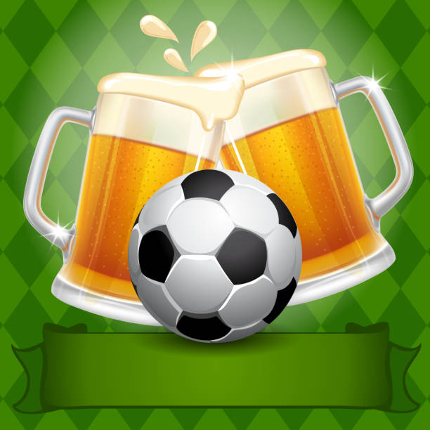 illustrazioni stock, clip art, cartoni animati e icone di tendenza di birra e calcio palla - beer backgrounds nobody bright