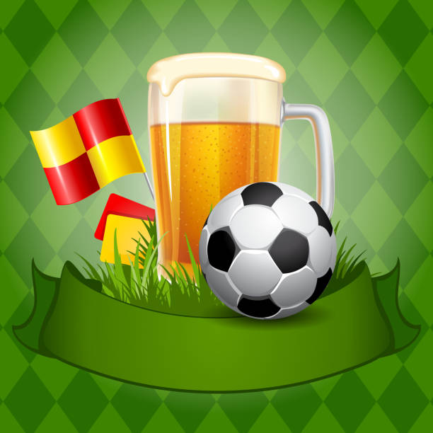 illustrazioni stock, clip art, cartoni animati e icone di tendenza di birra e calcio palla - beer backgrounds nobody bright