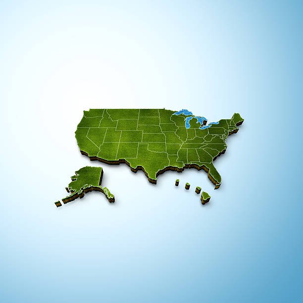 USA Map Green 3D highly detailed USA map alaska us state photos stock pictures, royalty-free photos & images