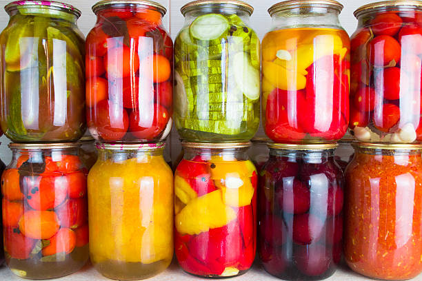 istock Preserved vegetables and food ingredients set in a row 486890756