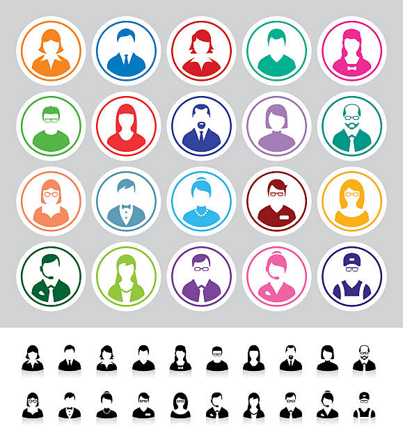 illustrazioni stock, clip art, cartoni animati e icone di tendenza di set di icone piatte avatar business - manager foreman vector characters