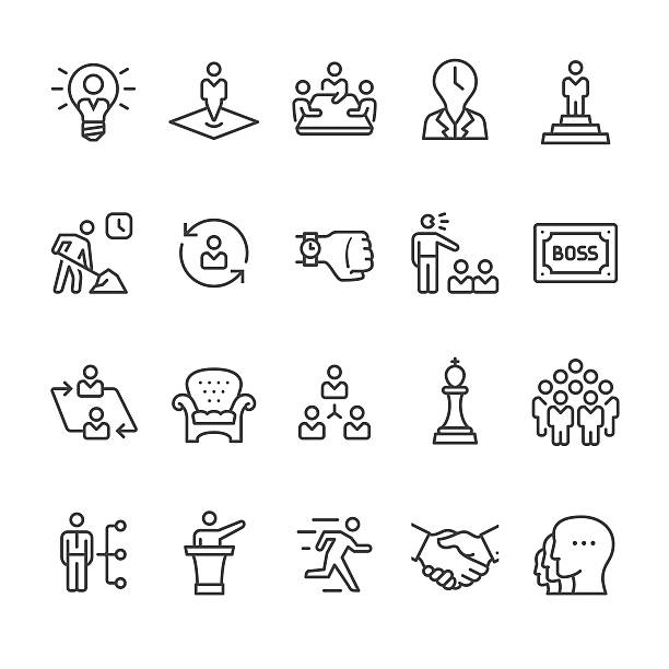 Manager and Corporate Hierarchy vector icons Boss, Manager and Corporate Hierarchy related vector icon set. conference table stock illustrations